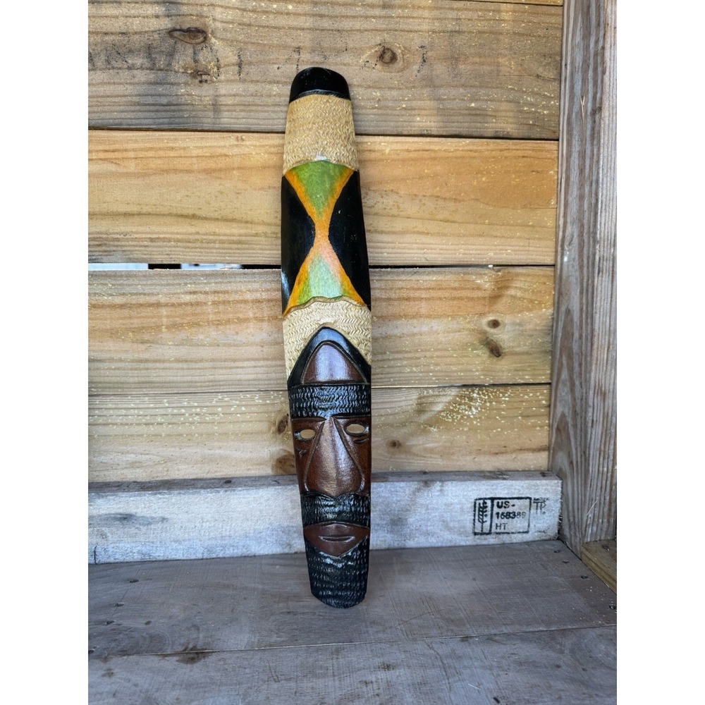 Vintage Wooden‎ Hand Carved & Painted Jamaican Mask, Wall Hanging